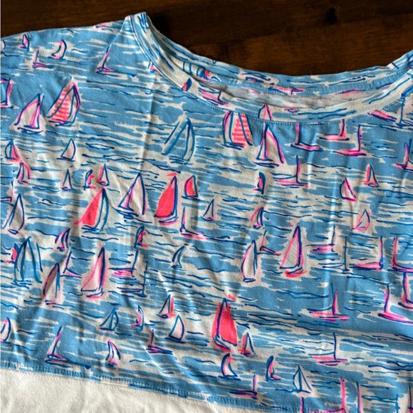 Lilly Pulitzer Sailboat Long Sleeve Tee Blue White Split Hem Nautical Size M - Picture 4 of 7